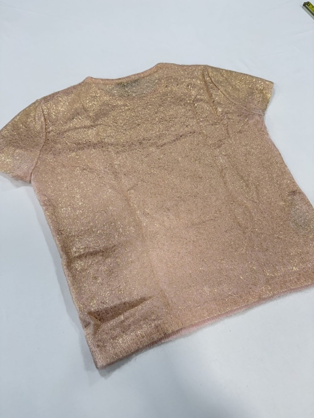 Prada Milano Blush Pink Gold Foil Mohair Short Sleeve Knit Top Size 38 Italy - Picture 2 of 6